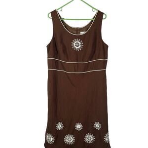 Jessica Howard Brown Floral Linen Blend Sleeveless Midi Dress Women Sz 18P VTG